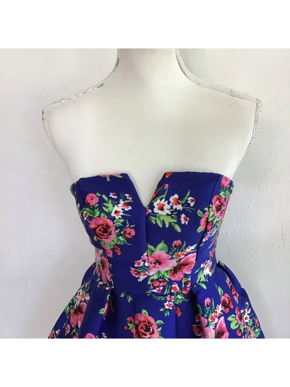B. Darlin Women Elegant Strapless Floral Dress Blue Pink Rose Petals 5/6 - Picture 4 of 10
